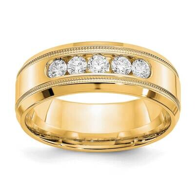 True Origin Men&#39;s 1/2 Carat Diamond Vs/Si D E F 5 Stone Beveled Edge Milgrain Band 14k Gold RM3533B…