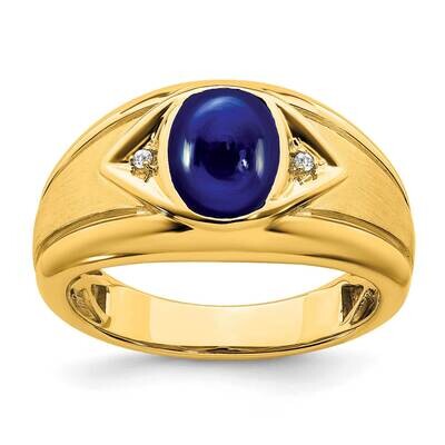 Created Sapphire Diamond Mens Ring 14k Gold RM6659-CSA-002-YA, MPN: RM6659-CSA-002-YA, 196904130469