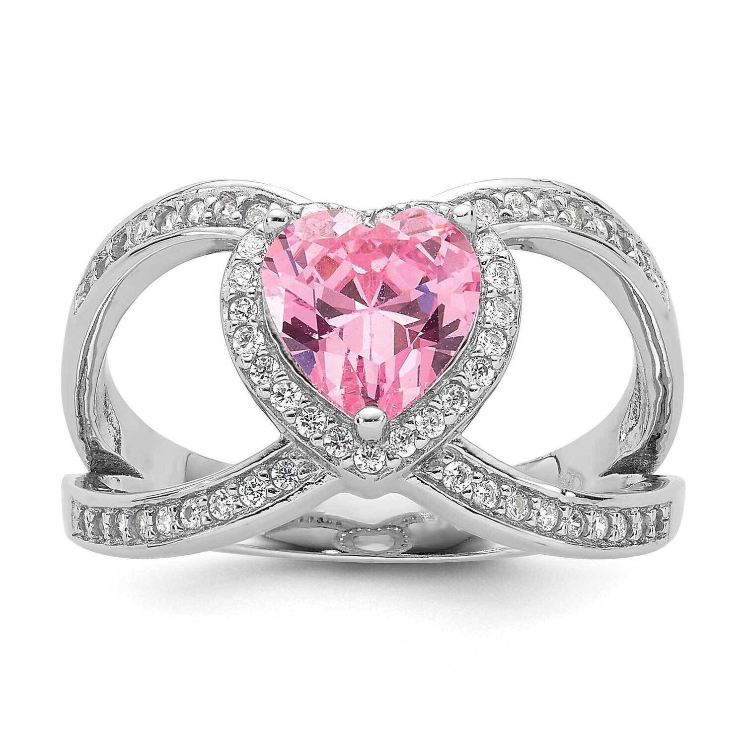 Clear Pink CZ Heart Ring Sterling Silver Rhodium-Plated QR7473, MPN: QR7473,