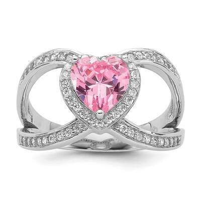 Clear Pink CZ Heart Ring Sterling Silver Rhodium-Plated QR7473, MPN: QR7473,