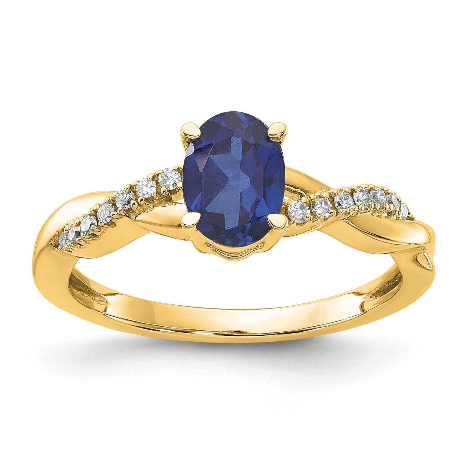 Oval Created Sapphire Diamond Ring 14k Gold RM4235-CSA-008-YA