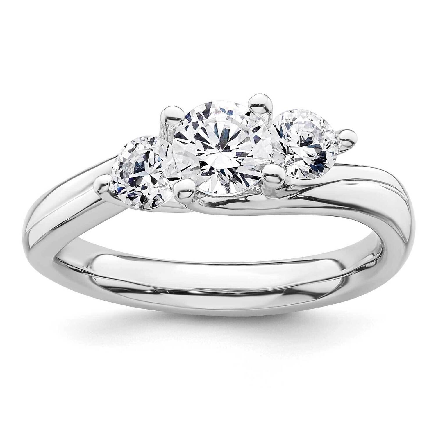 3-Stone Holds 1/2 Carat 5.2mm Round Center 2-4.1mm Round Sides Engagement Ring Mounting 14k White Gold RM2963E-050-WAA