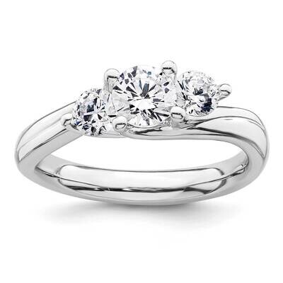 3-Stone Holds 1/2 Carat 5.2mm Round Center 2-4.1mm Round Sides Engagement Ring Mounting 14k White G…