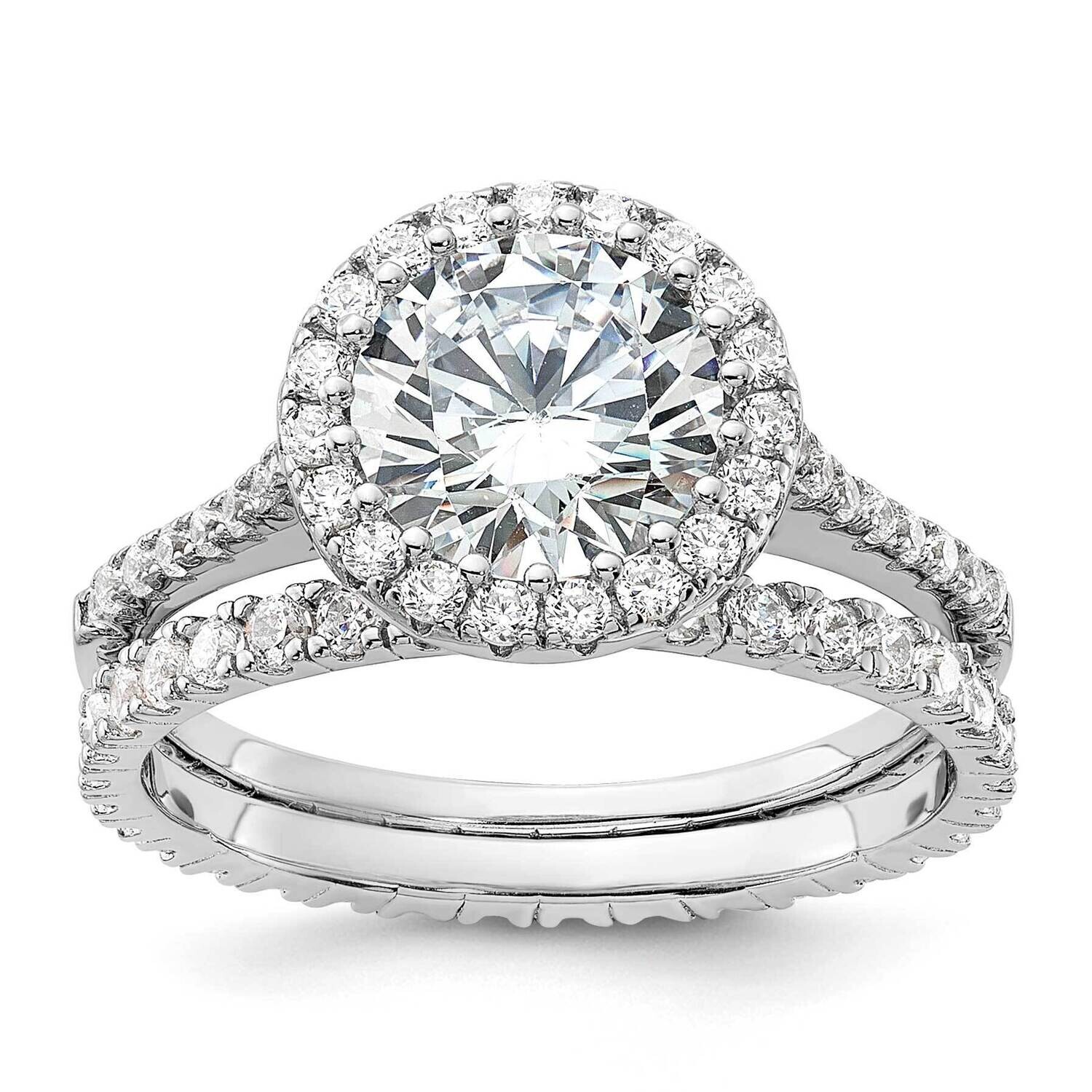 Rh-Plated CZ Halo Engagement Ring Eternity BSet Sterling Silver QR7551, MPN: QR7551,