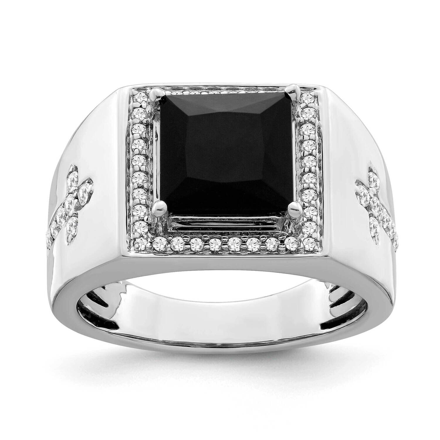 Onyx Diamond Cross Mens Ring 14k White Gold RM3687-OX-049-WA, MPN: RM3687-OX-049-WA,