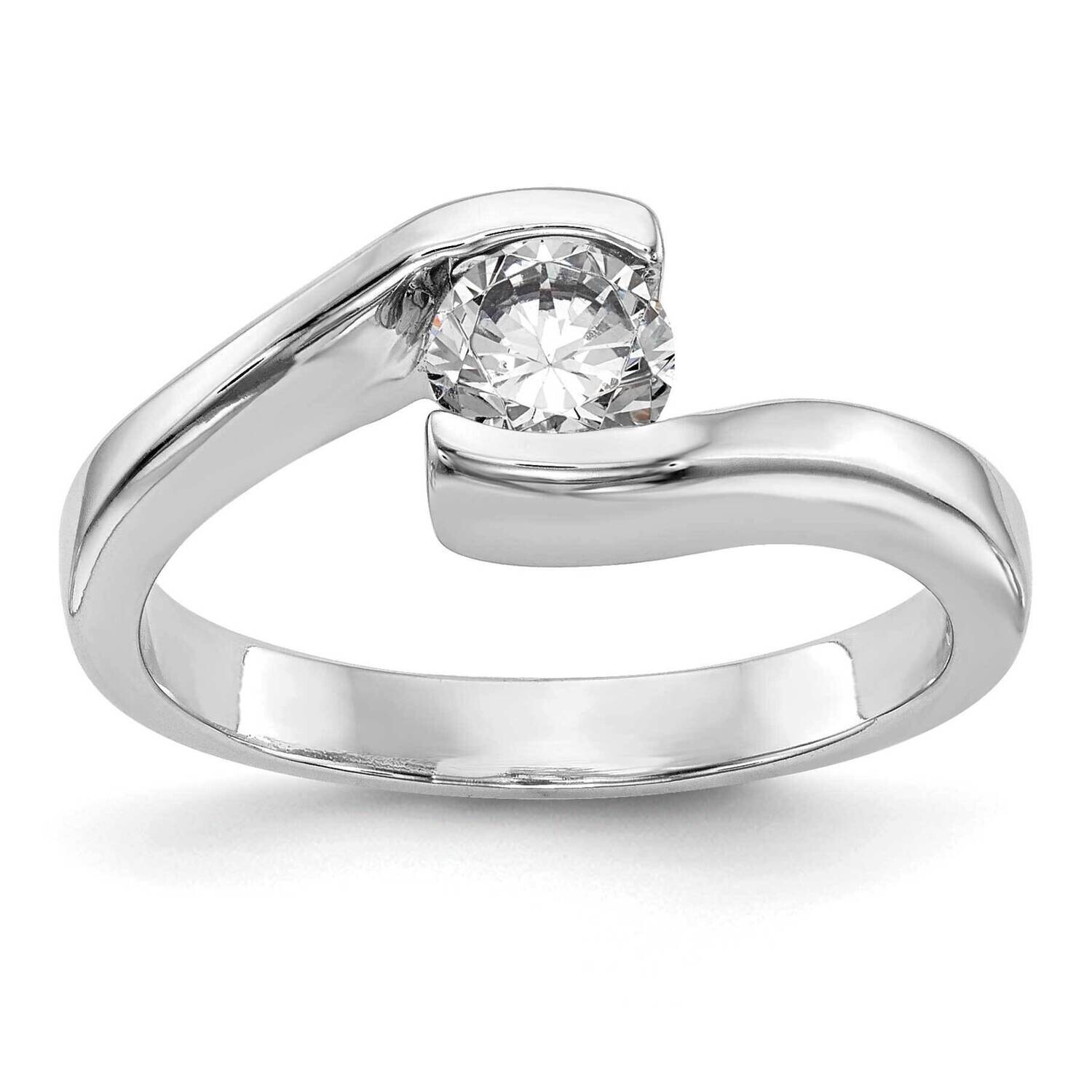 Holds 1/2 Carat 5.00mm Round Half-Bezel Bypass Solitaire Engagement Ring Mounting 14k White Gold RM2019E-5.0MM-CWAA