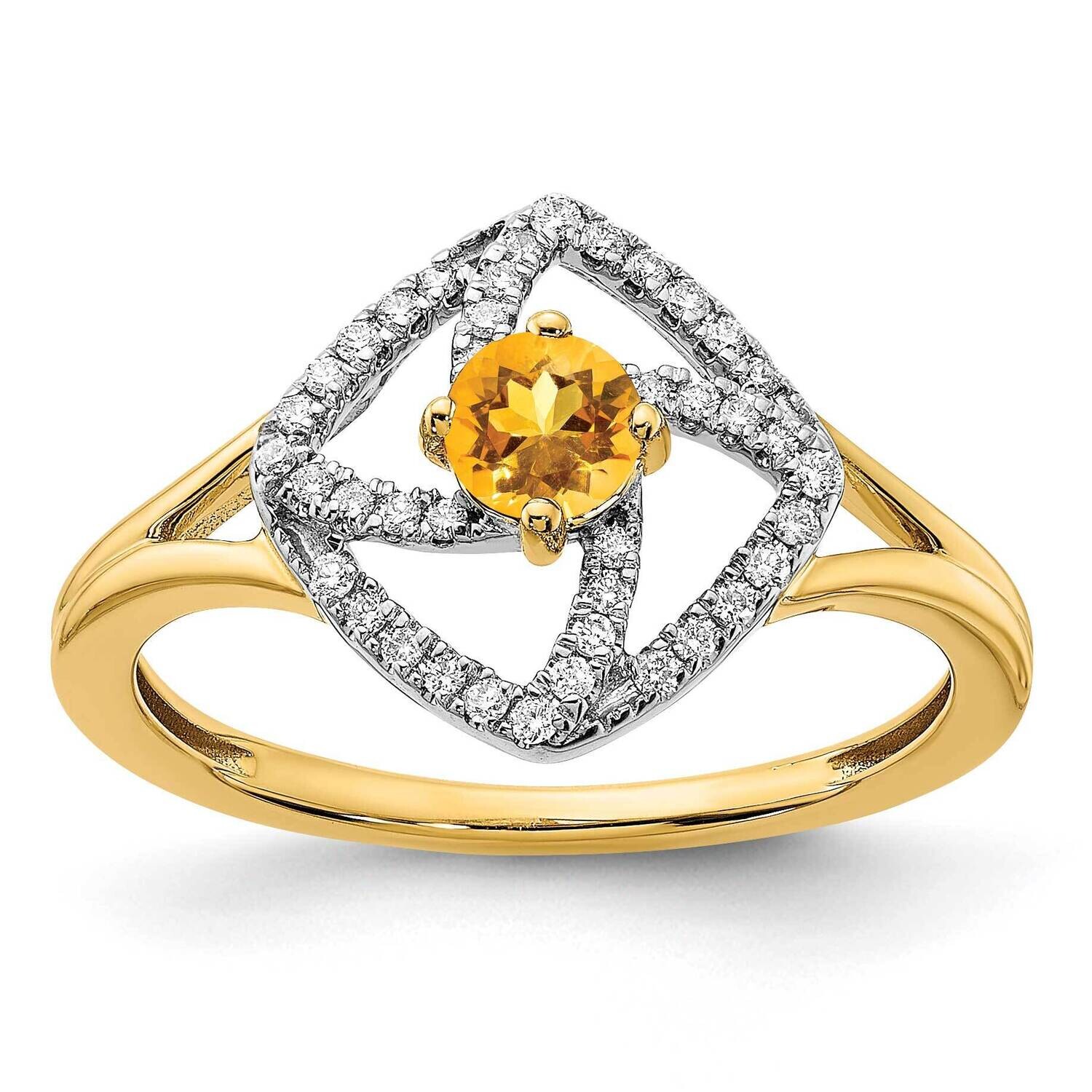 Diamond Citrine Square Ring 14k Polished Gold RM6900-CI-014-YA, MPN: RM6900-CI-014-YA, 886774525921
