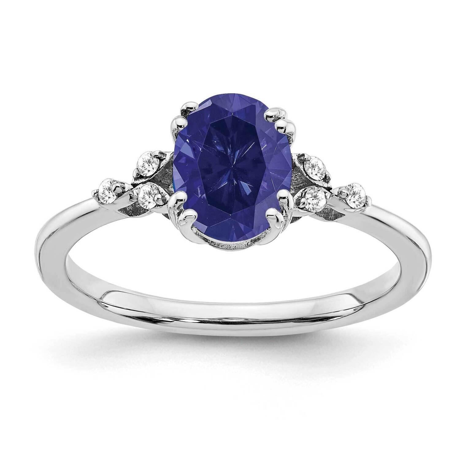 Created Sapphire Diamond Ring Sterling Silver Rhodium-Plated RM6029-CSA-006-SSA