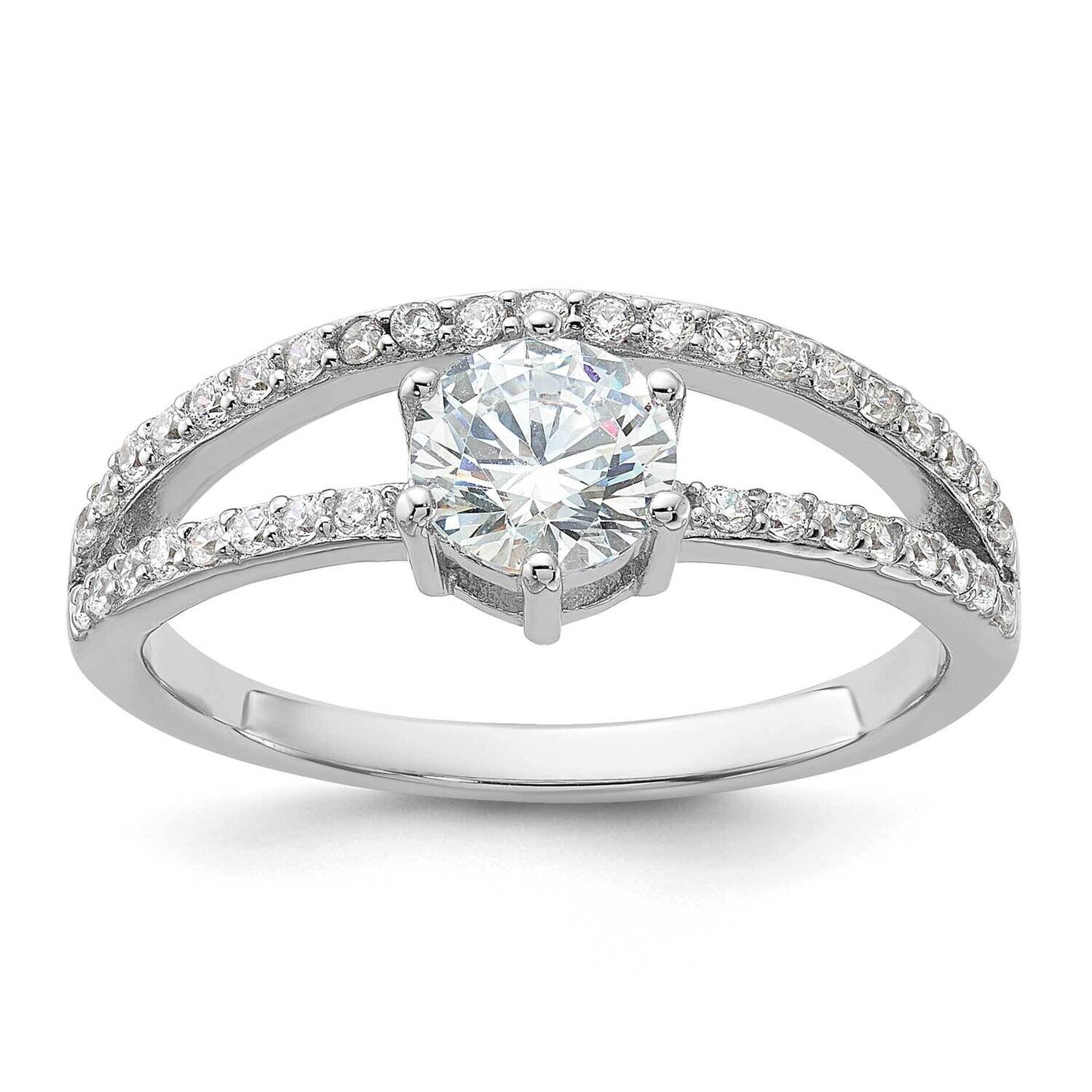 Polished CZ Double BRing Sterling Silver Rhodium-Plated QR7570, MPN: QR7570,