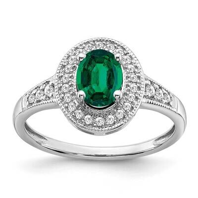 Oval Created Emerald Diamond Halo Ring 14k White Gold RM7125-EM-017-WA, MPN: RM7125-EM-017-WA, 1911…