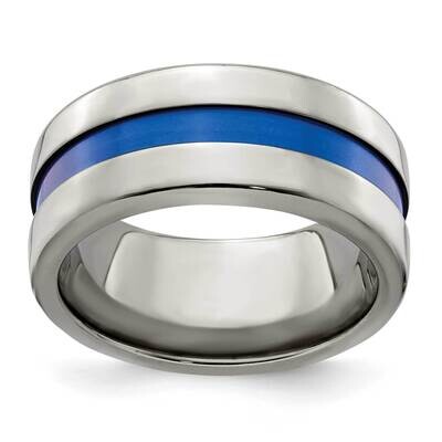 Edward Mirell Blue Anodized Wide Center Stripe Flat 10mm Band Titanium EMR334-10MM, MPN: EMR334-10M…