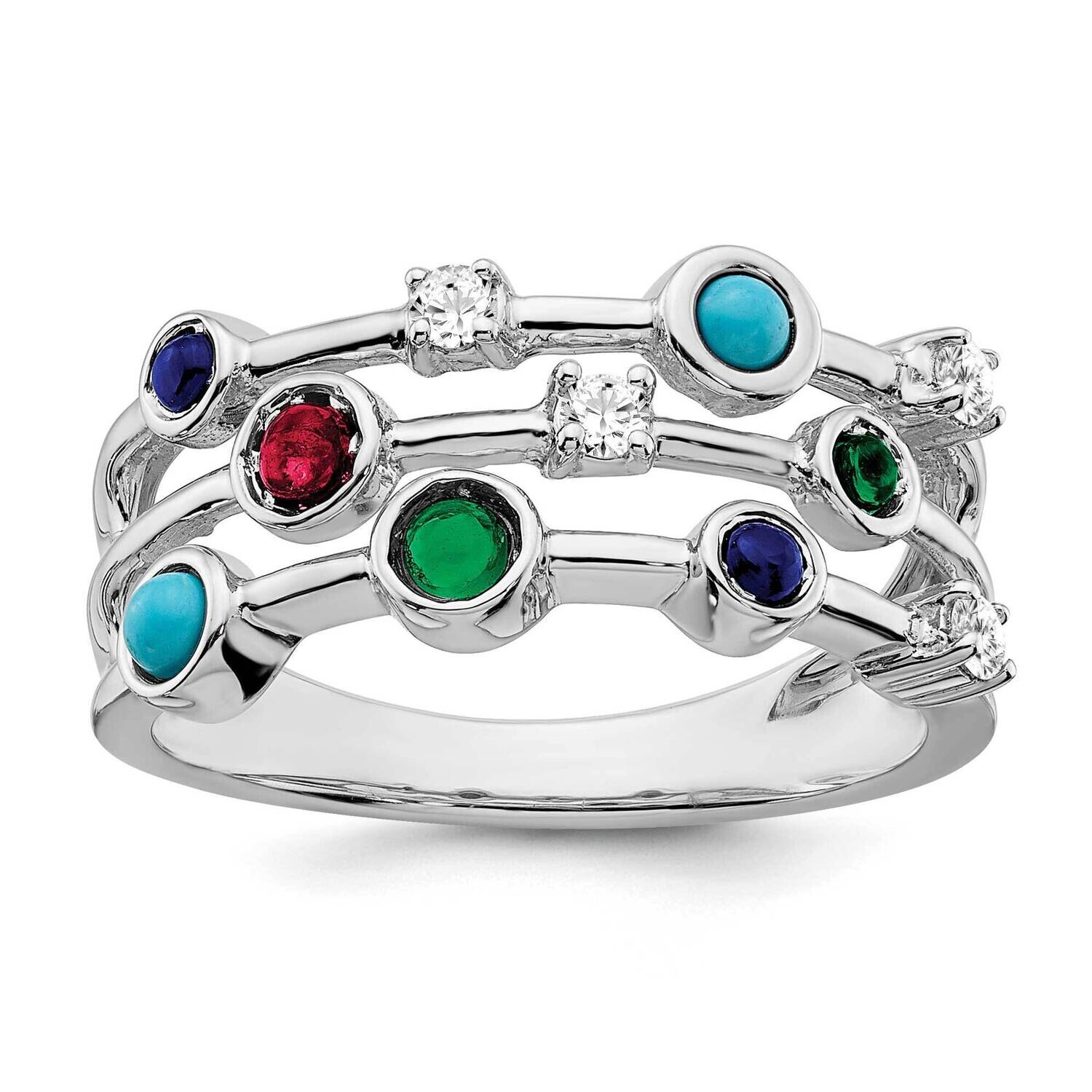 Ruby Emerald Lab Created Sapphire White Topaz &amp; Turquoise Ring 14k White Gold RM7253-RU-015-WA, MPN…