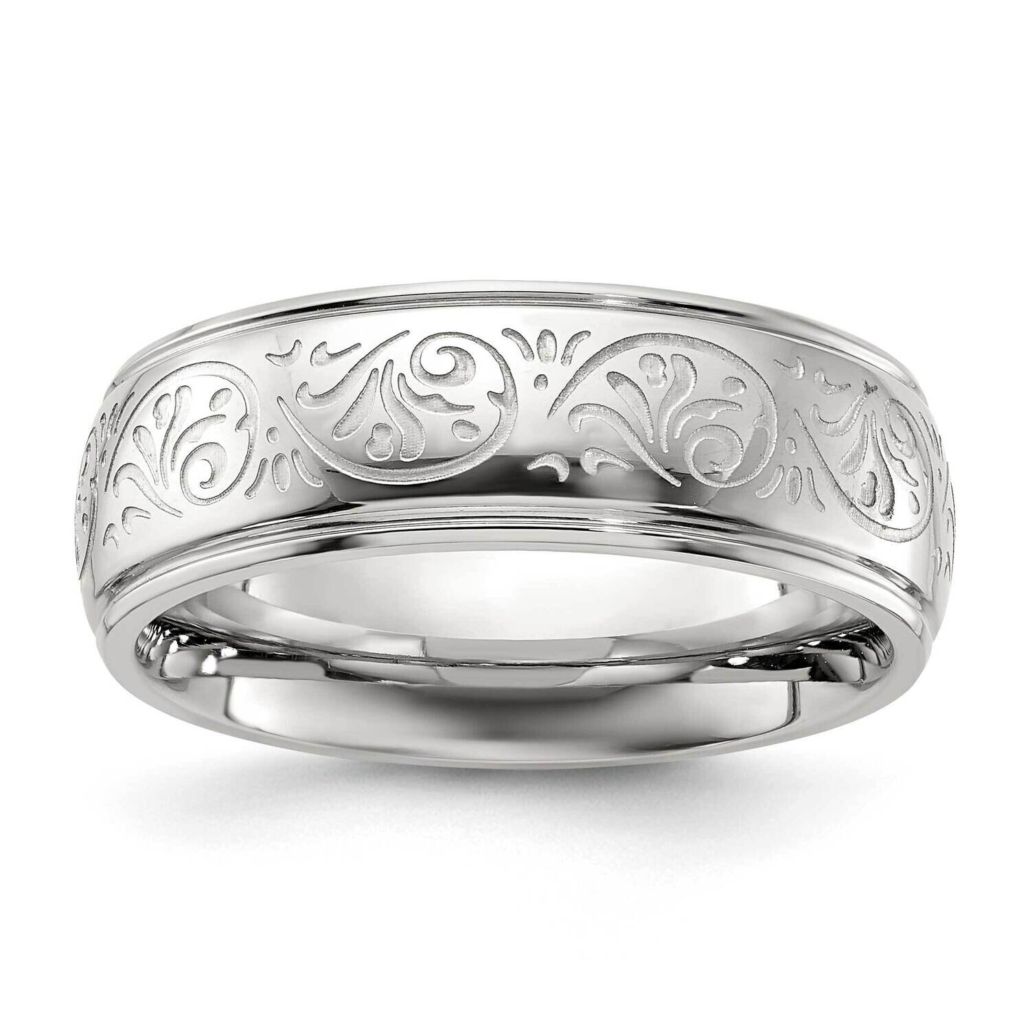 Chisel Polished Etched Design Ridged Edge 7.5mm Band Stainless Steel SR680, MPN: SR680, 883957723259