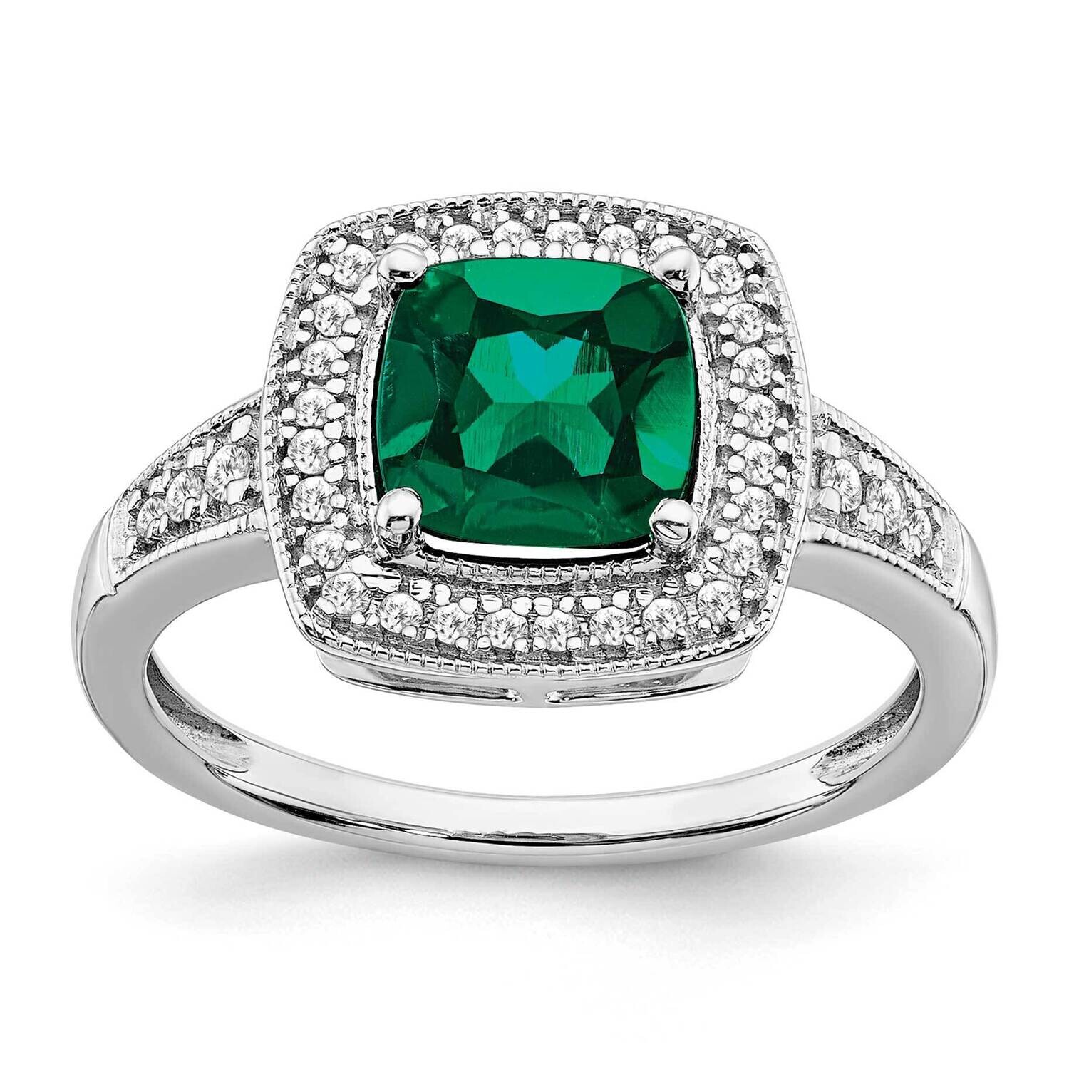 Cushion Created Emerald Diamond Halo Ring 14k White Gold RM7124-EM-021-WA