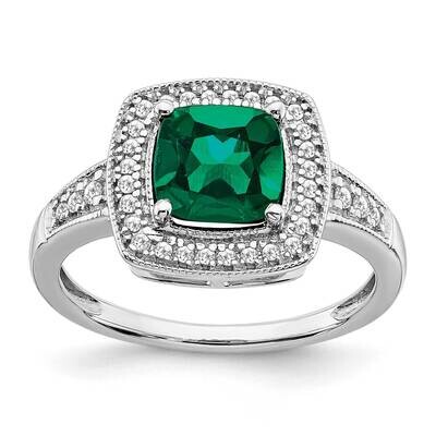 Cushion Created Emerald Diamond Halo Ring 14k White Gold RM7124-EM-021-WA, MPN: RM7124-EM-021-WA, 1…