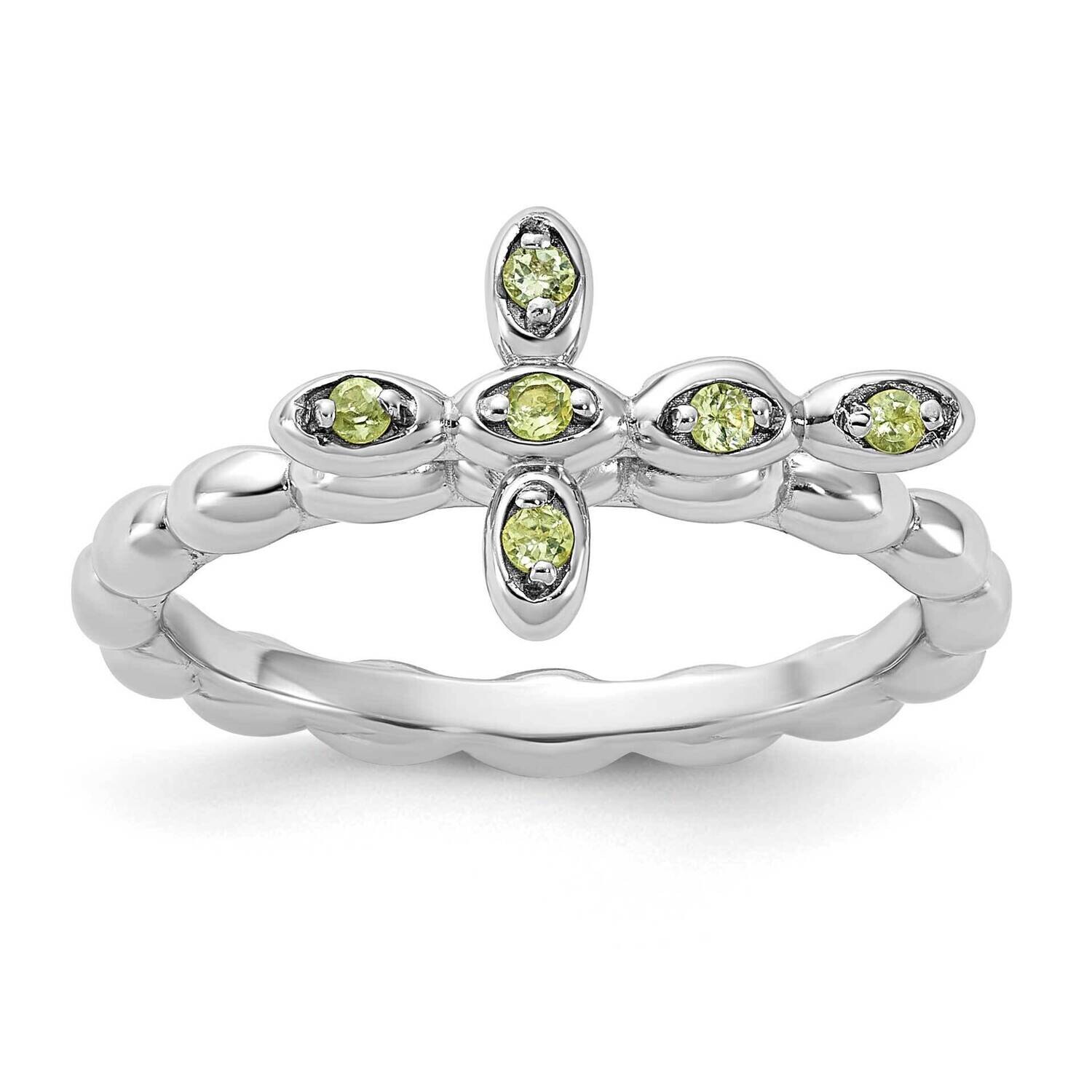 Stackable Expressions Rhodium-Plated Peridot Cross Ring Sterling Silver QSK2208, MPN: QSK2208, 8839…