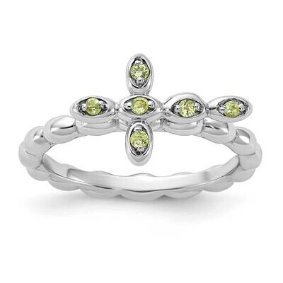 Stackable Expressions Rhodium-Plated Peridot Cross Ring Sterling Silver QSK2208, MPN: QSK2208, 8839…