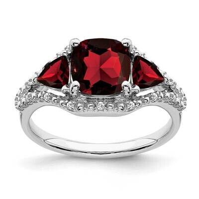 3 Stone Garnet Diamond Ring 10k White Gold RM7159-GA-007-1WA, MPN: RM7159-GA-007-1WA, 191101819766