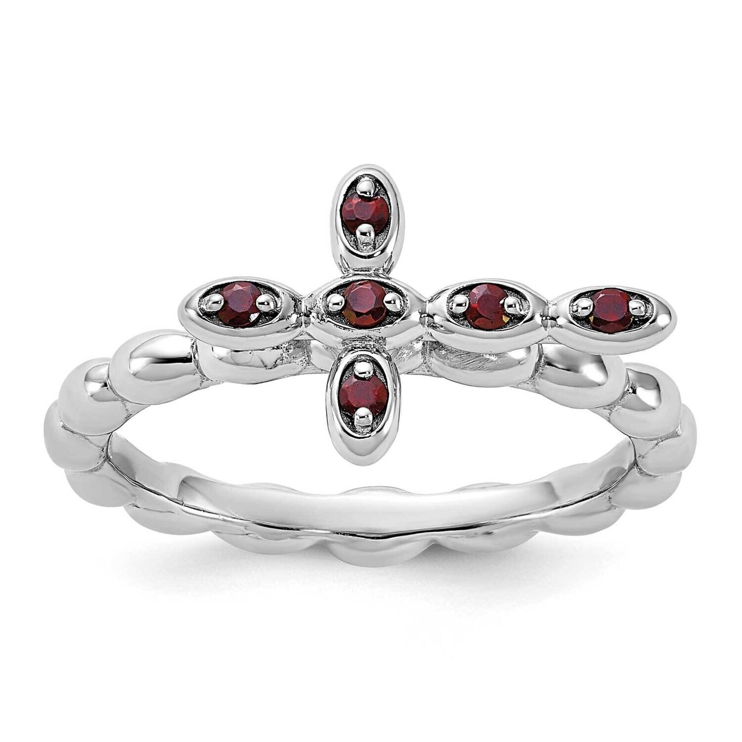 Stackable Expressions Rhodium-Plated Garnet Cross Ring Sterling Silver QSK2201, MPN: QSK2201, 88395…
