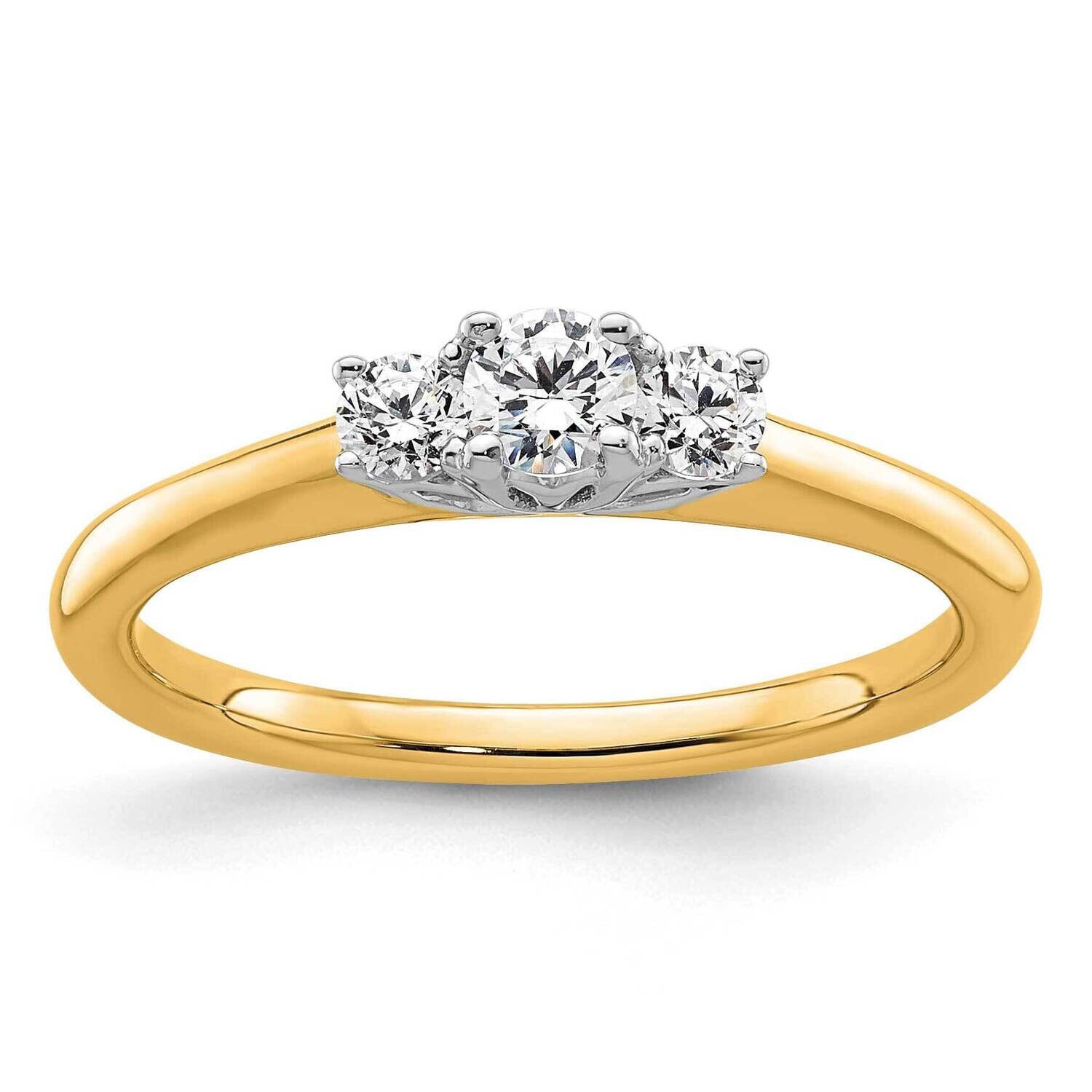 3-Stone Holds 1/6 Carat 3.50mm Round Center 2-2.8mm Round Sides Engagement Ring Mounting 14k Two-Tone Gold RM2951E-017-YWAA