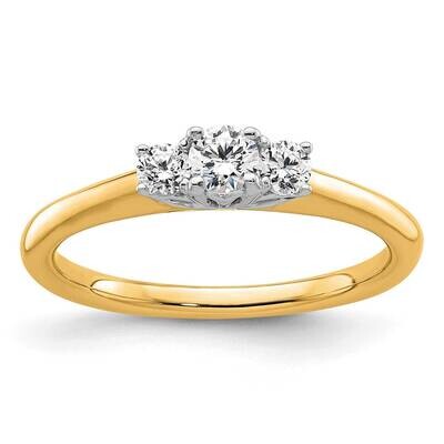 3-Stone Holds 1/6 Carat 3.50mm Round Center 2-2.8mm Round Sides Engagement Ring Mounting 14k Two-To…