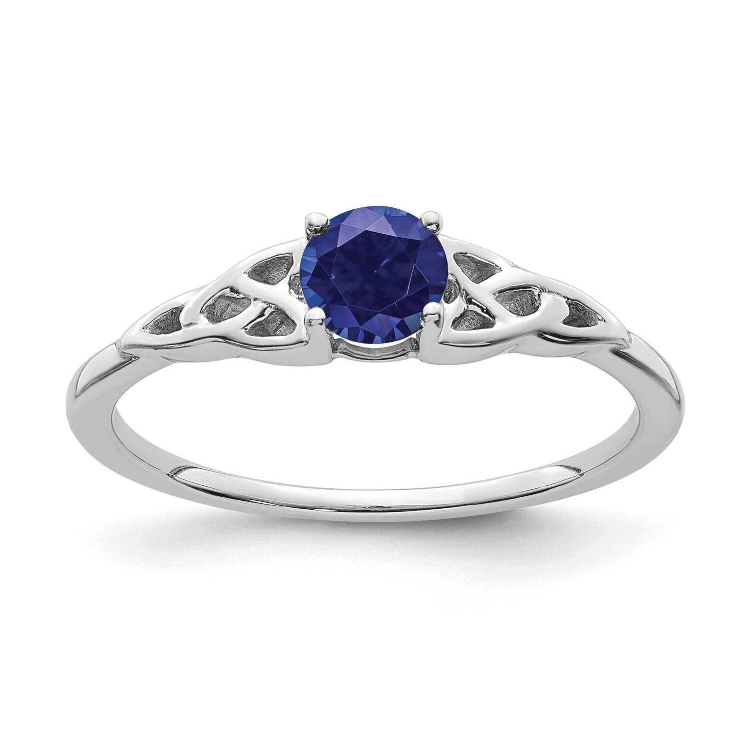 Created Sapphire Celtic Knot Ring 14k White Gold RM7396-CSA-W