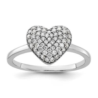 Pave CZ Heart Ring Sterling Silver Rhodium-Plated QR7477, MPN: QR7477,