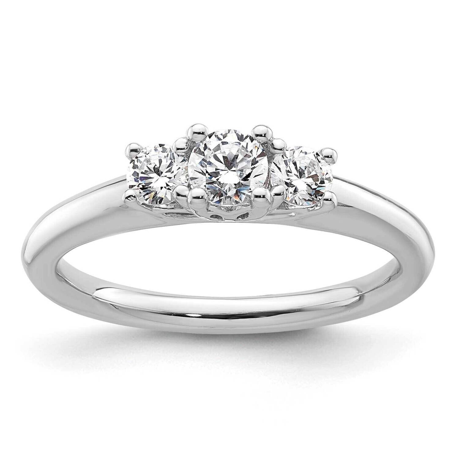 3-Stone Holds 1/4 Carat 4.10mm Round Center 2-3.2mm Round Sides Engagement Ring Mounting 14k White Gold RM2951E-025-CWAA
