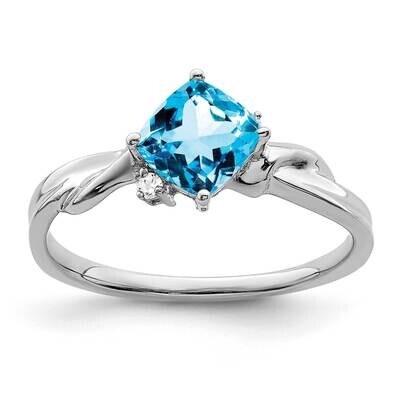 Cushion Blue Topaz Diamond Ring 14k White Gold RM7167-BT-003-WA, MPN: RM7167-BT-003-WA, 191101821622