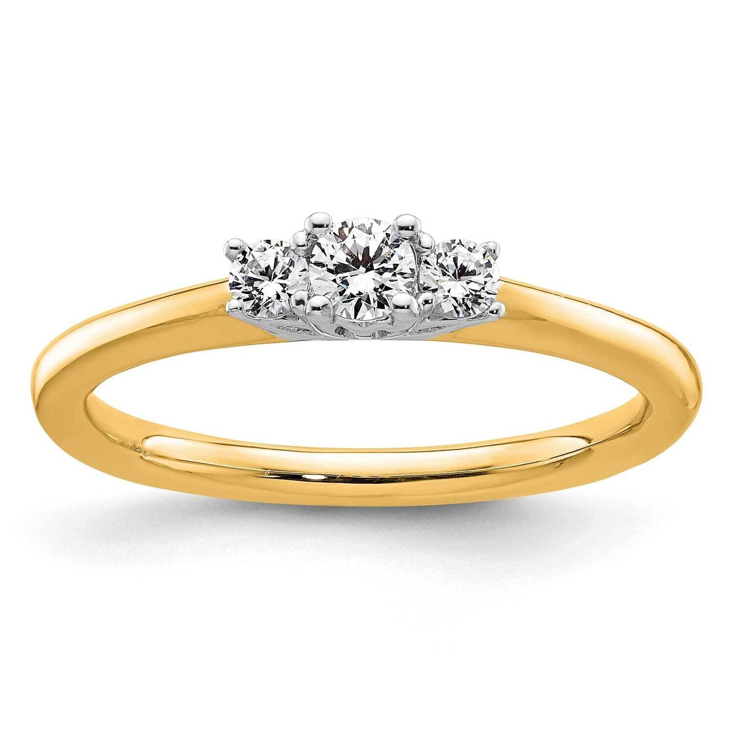 3-Stone Holds 1/8 Carat 3.20mm Round Center 2-2.5mm Round Sides Engagement Ring Mounting 14k Two-Tone Gold RM2951E-013-YWAA