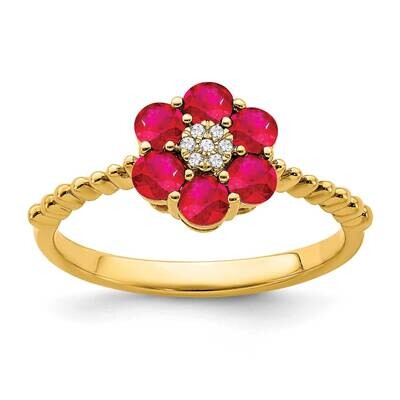 Ruby Diamond Floral Ring 14k Gold RM7191-RU-003-YA, MPN: RM7191-RU-003-YA, 191101822193