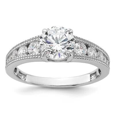 Rh-Plated 7mm Round Channel Set CZ Engagement Ring Sterling Silver QR7584, MPN: QR7584,