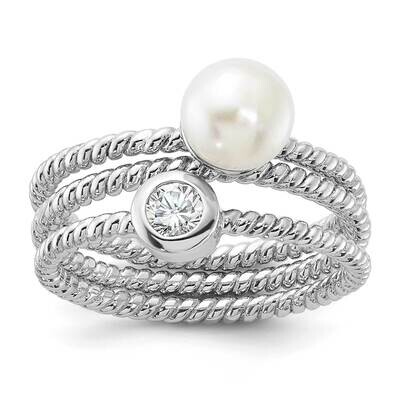 6-7mm White Fwc Pearl CZ 3 Ring Set Sterling Silver Rhodium-Plated QR7601, MPN: QR7601,