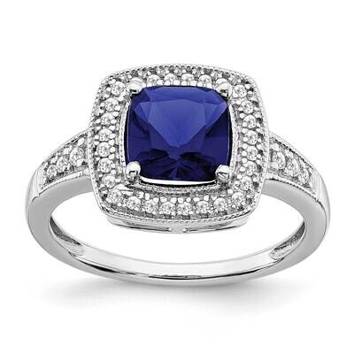 Cushion Created Sapphire Diamond Halo Ring 14k White Gold RM7124-SA-021-WA, MPN: RM7124-SA-021-WA, …