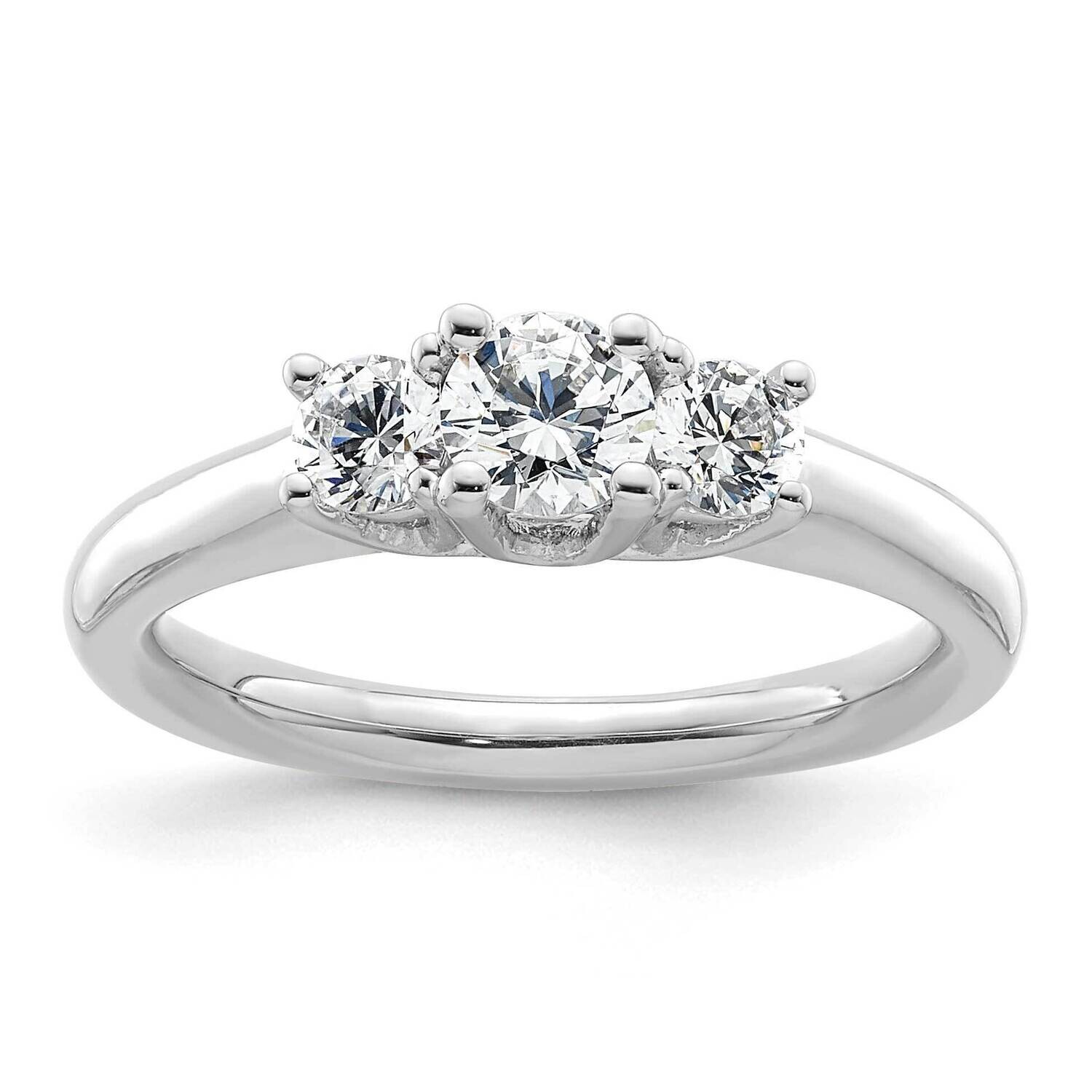 3-Stone Holds 3/8 Carat 4.6mm Round Center 2-3.5mm Round Sides Engagement Ring Mounting 14k White Gold RM2946E-038-CWAA