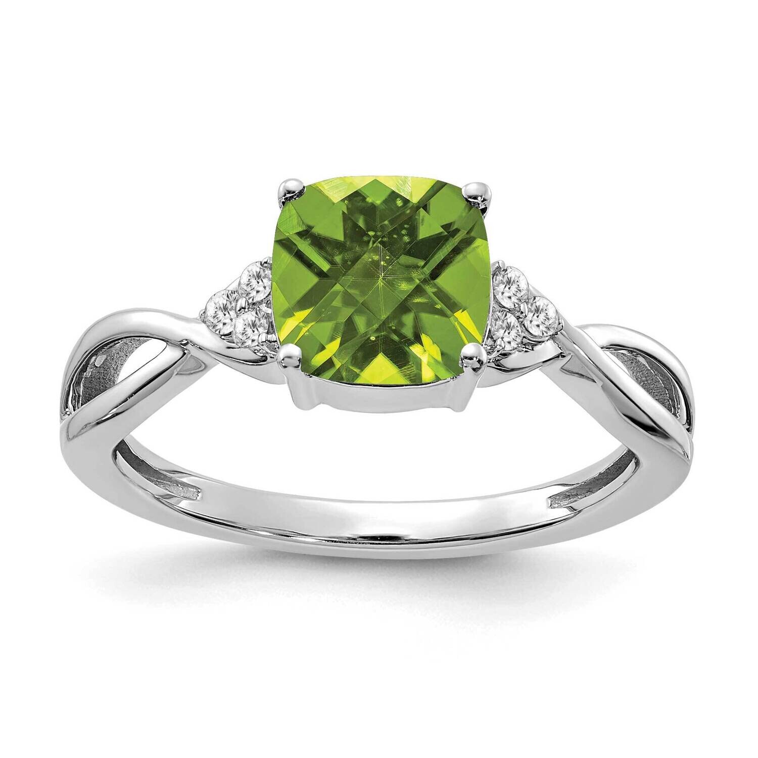 Checkerboard Peridot Diamond Ring 14k White Gold RM4393-PE-006-WA, MPN: RM4393-PE-006-WA,