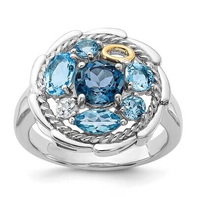 Shey Couture 14K Accent 1.36 Swiss Blue Topaz 1.05 London Blue Topaz .08 White Topaz Ring Sterling …
