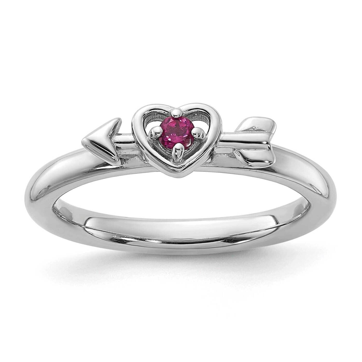 Stackable Expressions Rhodium-Plated Rhodolite Heart Arrow Ring Sterling Silver QSK2250, MPN: QSK22…