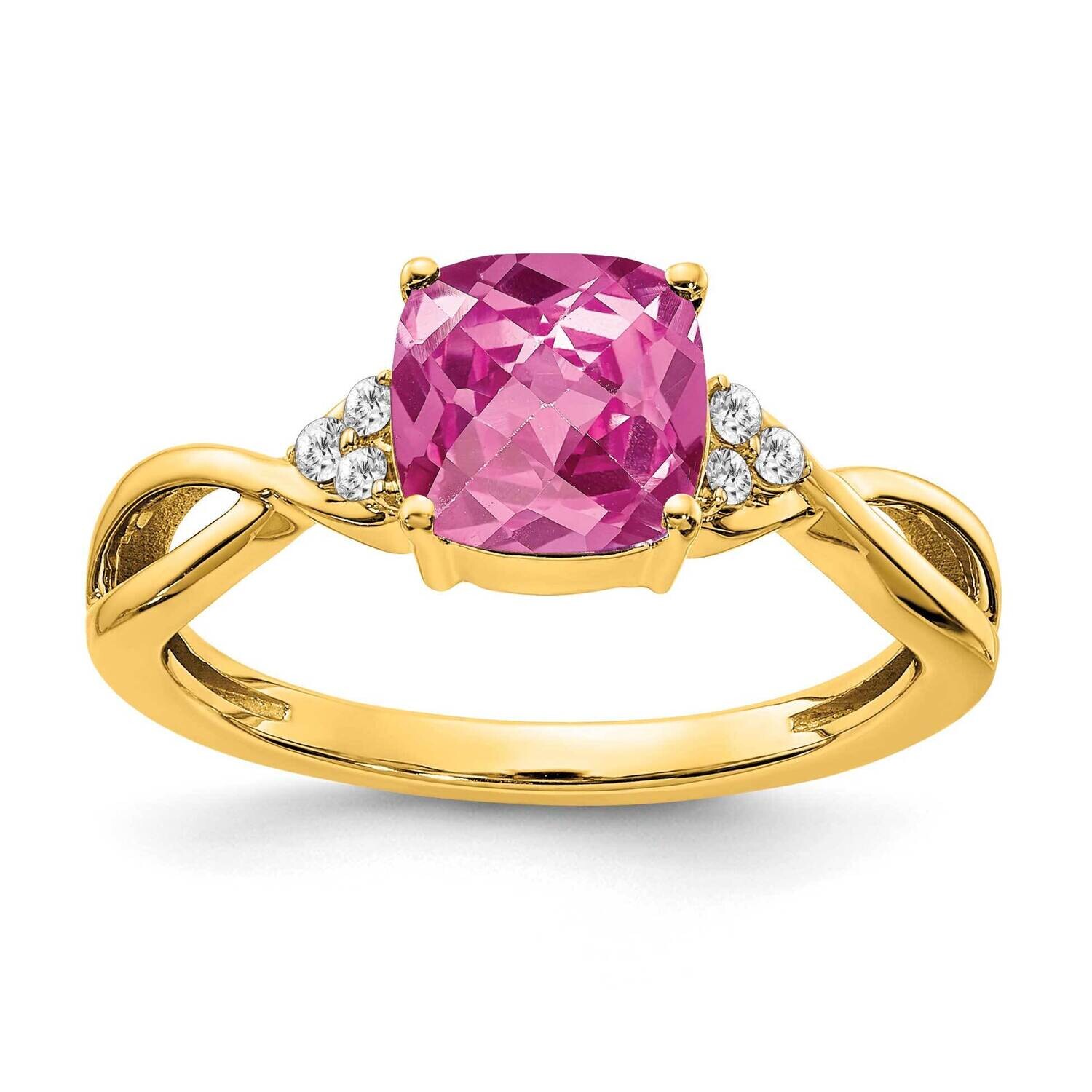 Checkerboard Created Pink Sapphire Diamond Ring 10k Gold RM4393-CPS-006-1YA