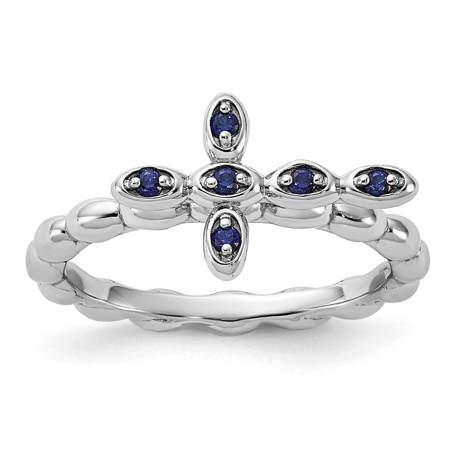 Stackable Expressions Rhodium-Plated Created Sapphire Cross Ring Sterling Silver QSK2209