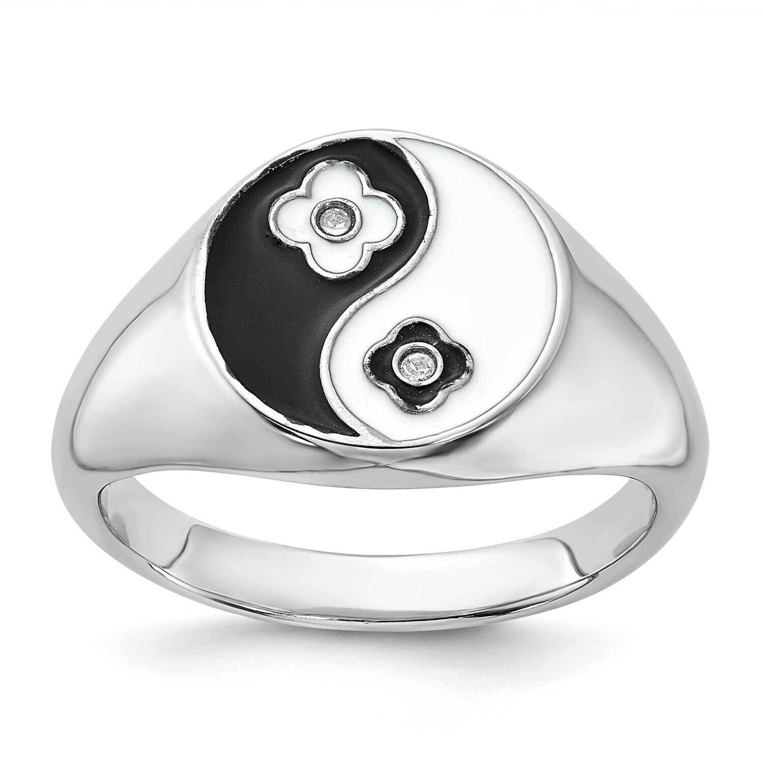 Enameled Yin Yang CZ Ring Sterling Silver Rhodium-Plated QR7500, MPN: QR7500,