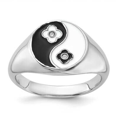 Enameled Yin Yang CZ Ring Sterling Silver Rhodium-Plated QR7500, MPN: QR7500,
