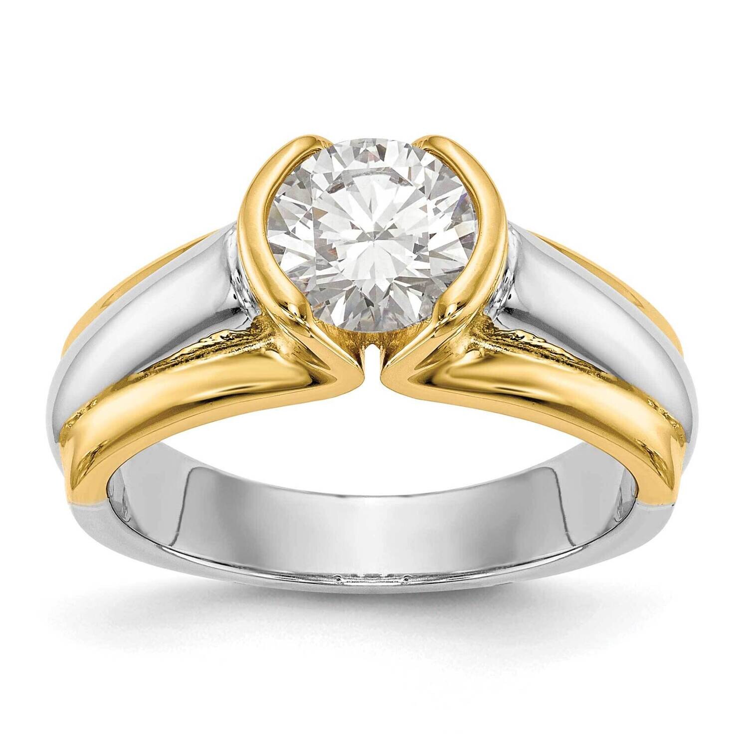 Holds 1 Carat 6.50mm Round Half-Bezel Solitaire Engagement Ring Mounting 14k Two-Tone Gold RM2017E-…