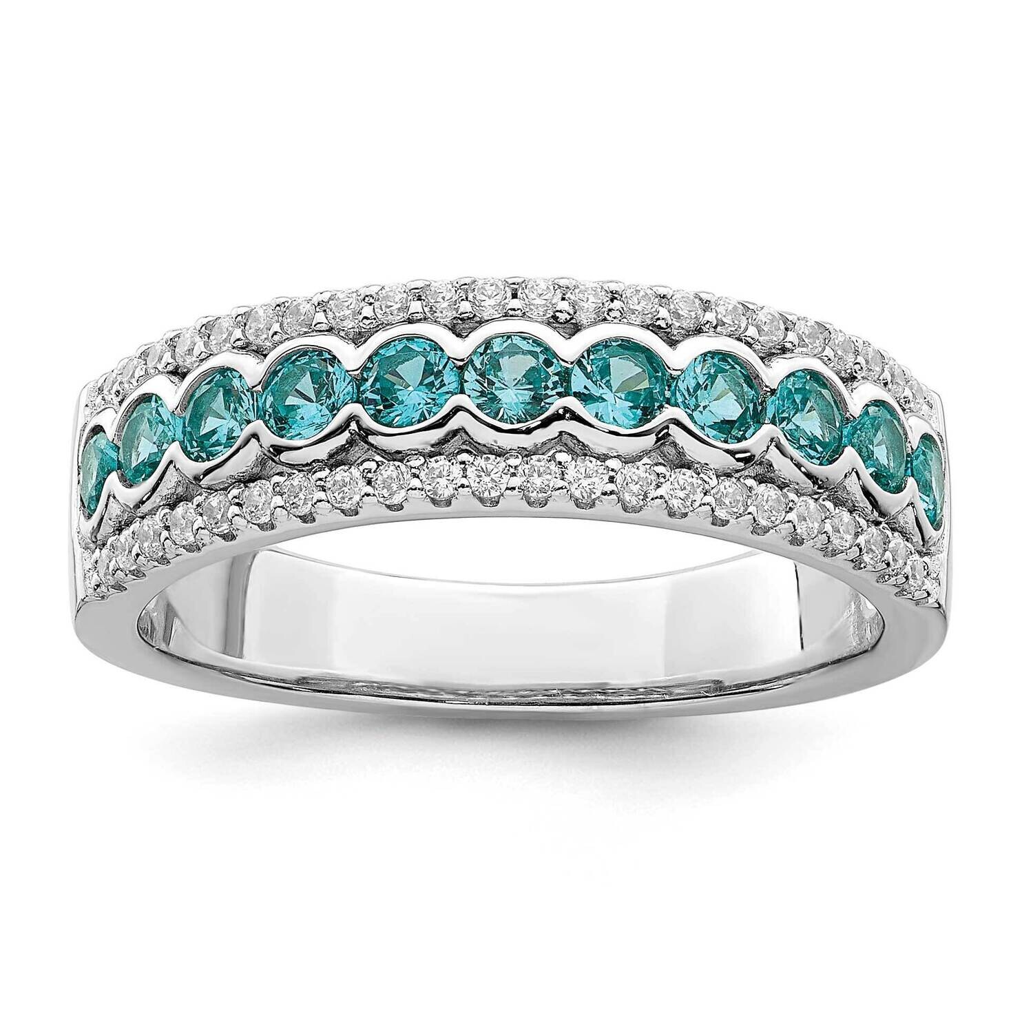 Rhodium Plated Aqua &amp; White CZ Band Sterling Silver QR7425, MPN: QR7425,