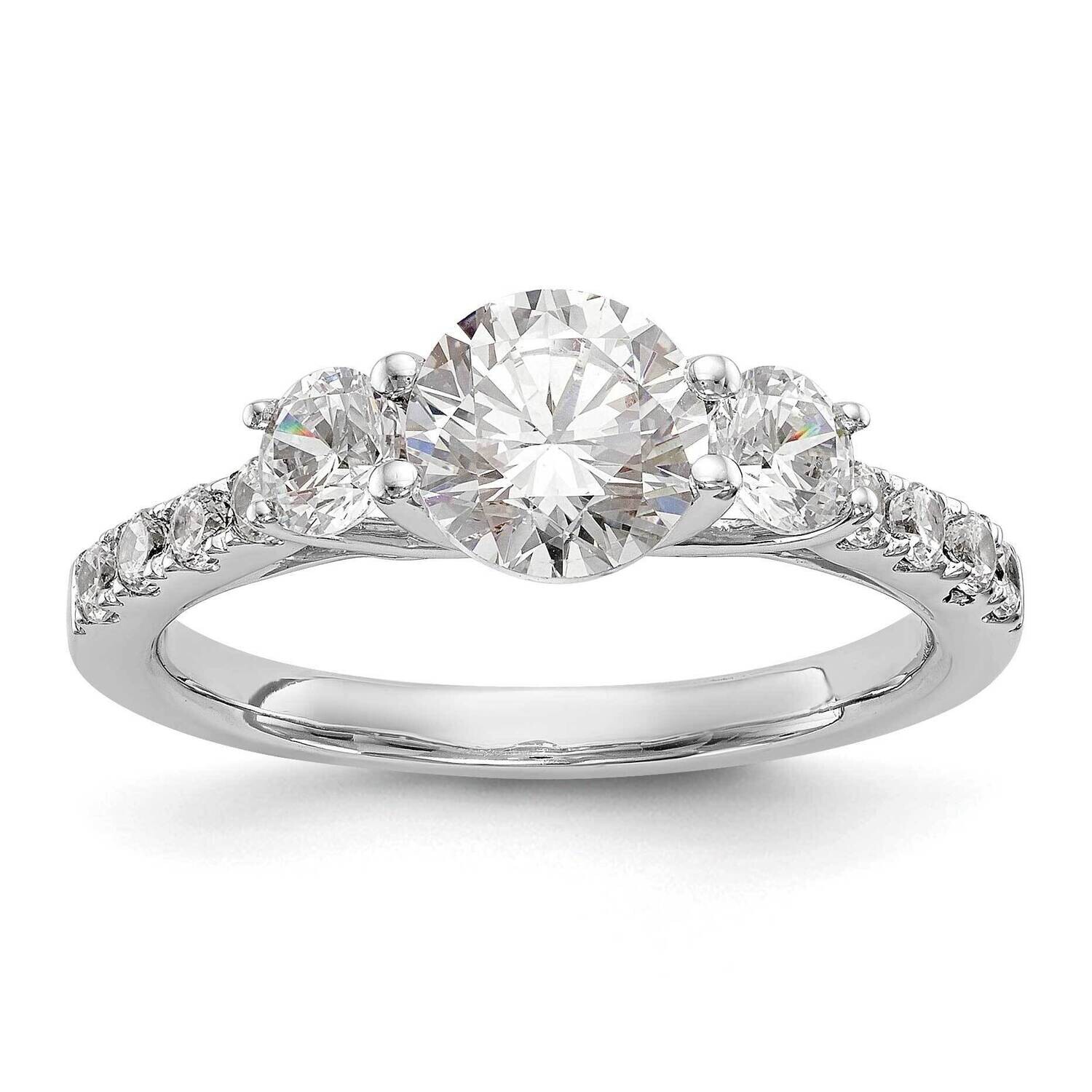 3-Stone Holds 1 Carat 6.5mm Round Center 2-3.8mm Round Sides Engagement Ring Mounting 14k White Gold RM2971E-100-CWAA