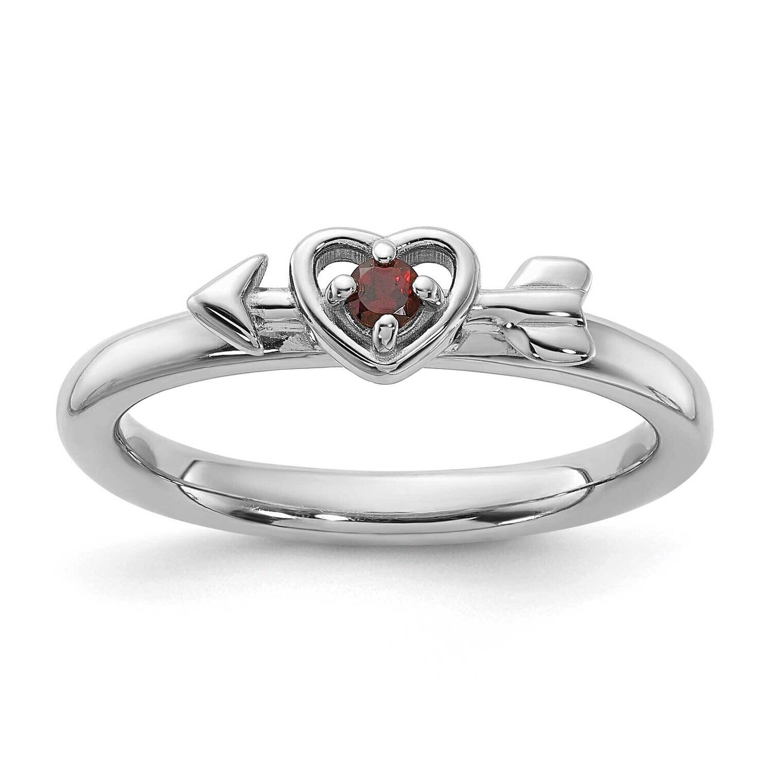 Stackable Expressions Rhodium-Plated Garnet Heart Arrow Ring Sterling Silver QSK2245