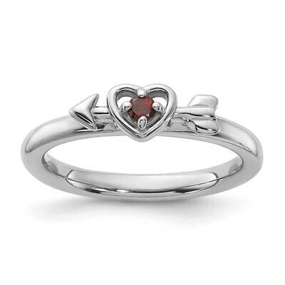 Stackable Expressions Rhodium-Plated Garnet Heart Arrow Ring Sterling Silver QSK2245, MPN: QSK2245,…