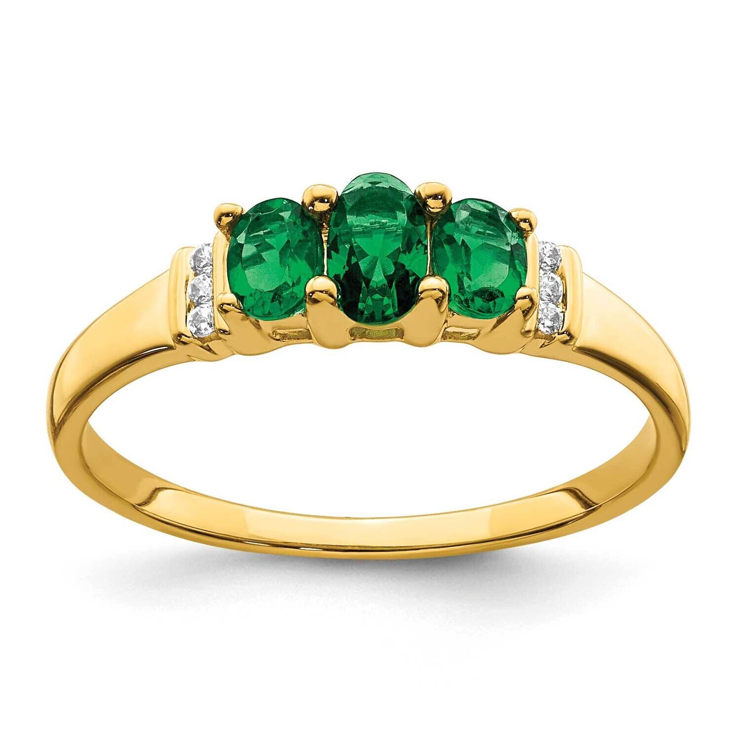 Triple Emerald Diamond 3-Stone Ring 10k Polished Gold RM5764-EM-003-1YA