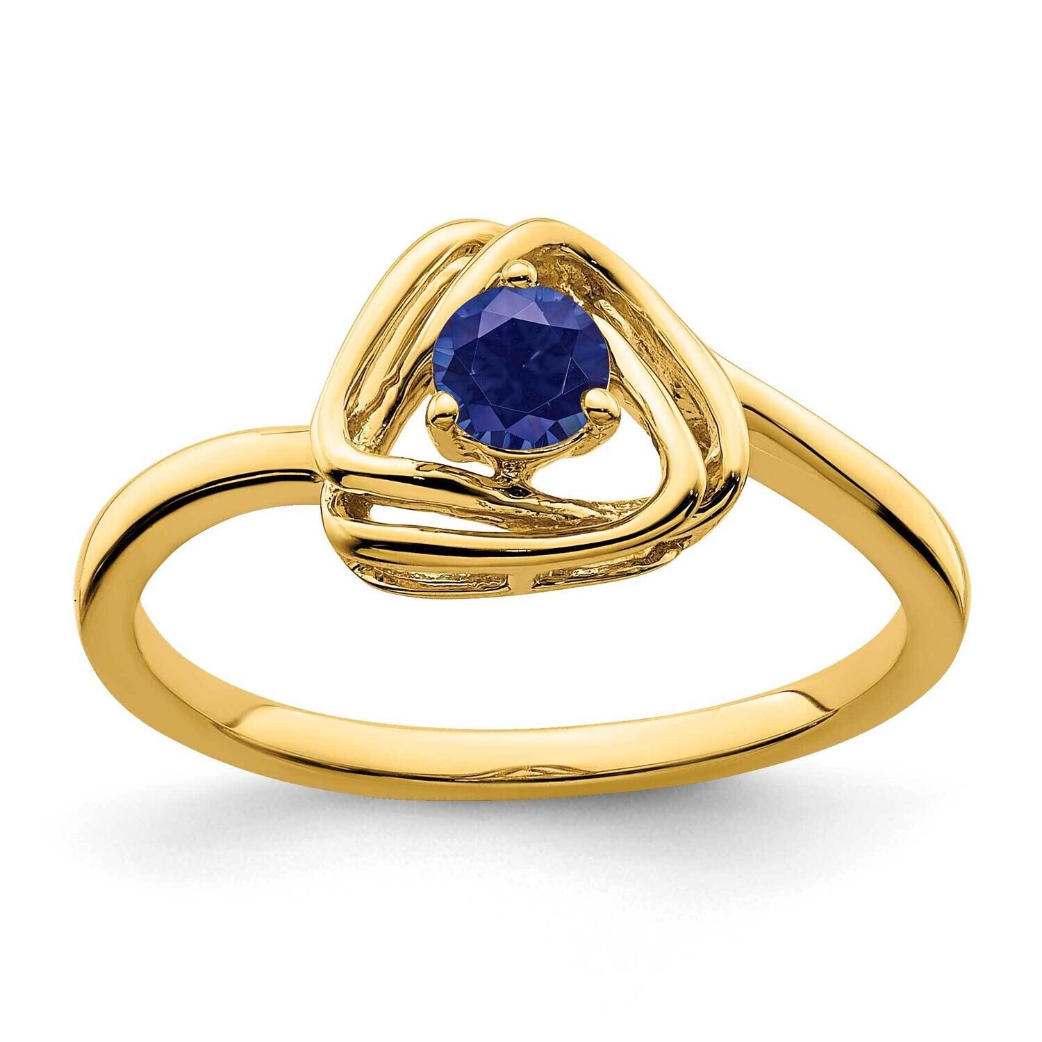 Created Sapphire Triangle Ring 14k Gold RM7395-CSA-Y