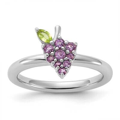 Stackable Expressions Rhodium-Plated Amethyst Peridot Grapes Ring Sterling Silver QSK2244, MPN: QSK…